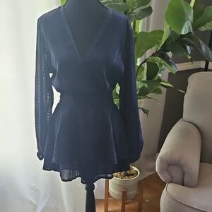 Elegant Navy Blue Romper- Skort (Skirt Over Flowy Shorts)